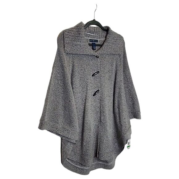 NEW Karen Scott Size LG/XL Smoke Grey Marl Cape Sweater Poncho Open Sleeves - Picture 6 of 7